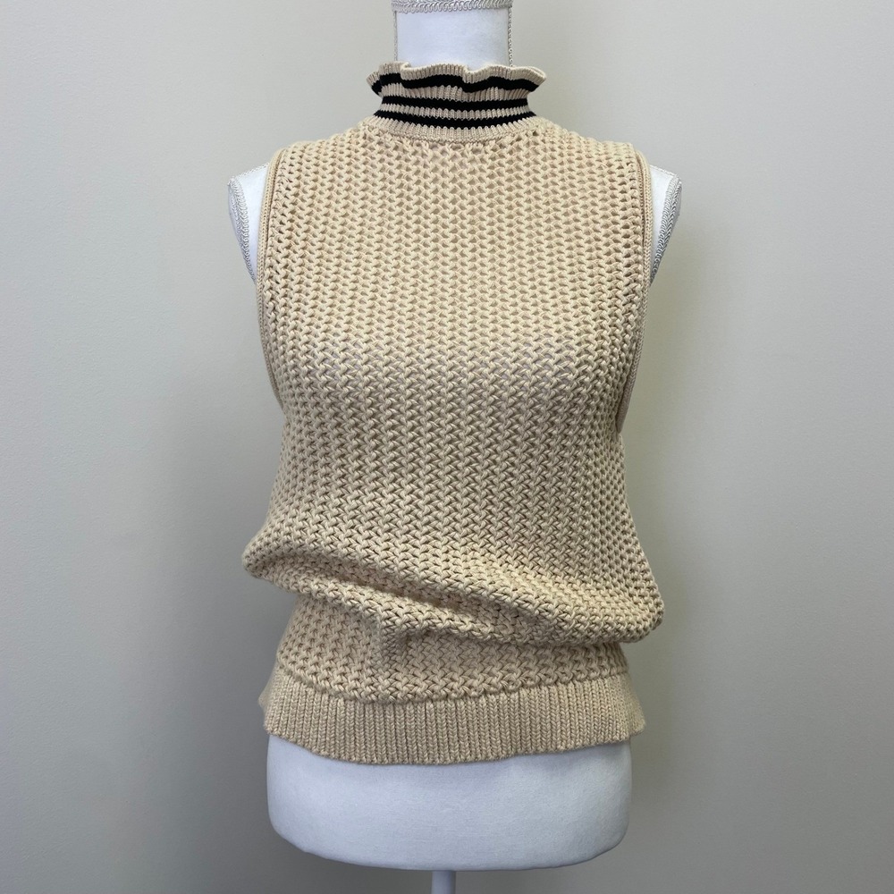 J.Crew Beige Mock Neck Open Knit Sleeveless Sweater Vest L Ruffle